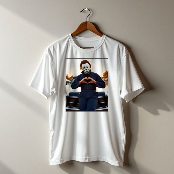 Vintage Halloween Michael Myers Heart Hands Pose In Front Of Classic Car T Shirt 1 t shirt 1