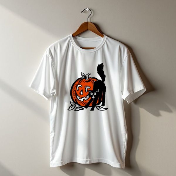 Vintage Halloween Pumpkin And Black Cat T Shirt t shirt 1