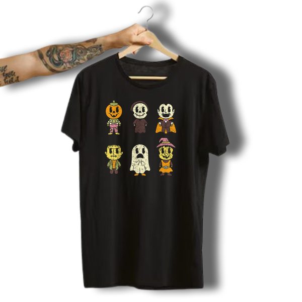 Vintage Halloween Pumpkin Witch Ghost Vampire Frankenstein Cartoon Characters T Shirt t shirt 1