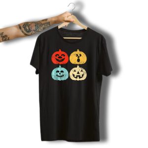 Vintage Halloween Pumpkin Women Retro Colorful Jack O Lantern Faces T-Shirt