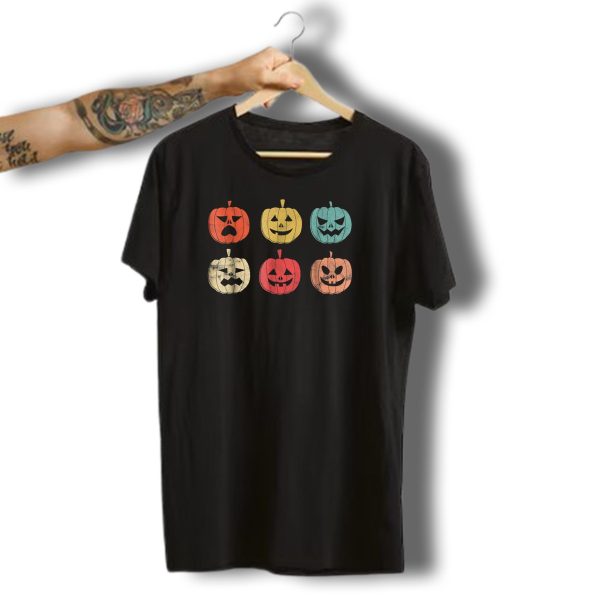 Vintage Pumpkin Retro Halloween Jack O Lantern Faces T Shirt t shirt 1