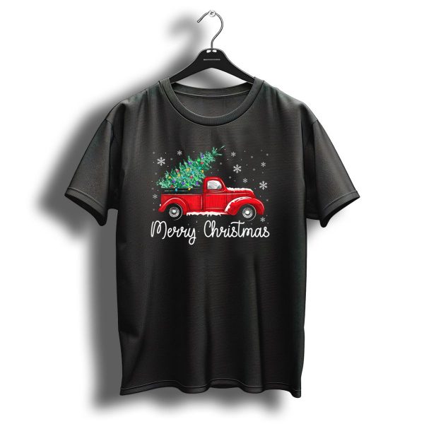 Vintage Red Truck With Christmas Tree And Merry Christmas Snowflakes T Shirt 1 t shirt 1
