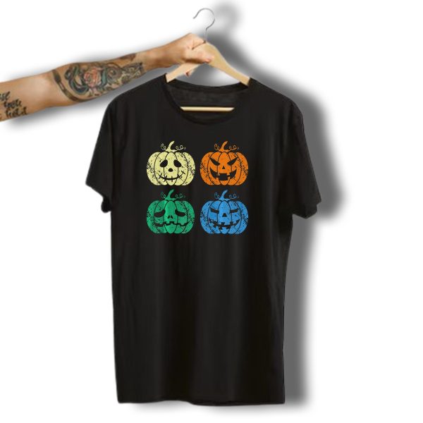 Vintage Retro Scary Pumpkin Face Halloween T Shirt t shirt 1