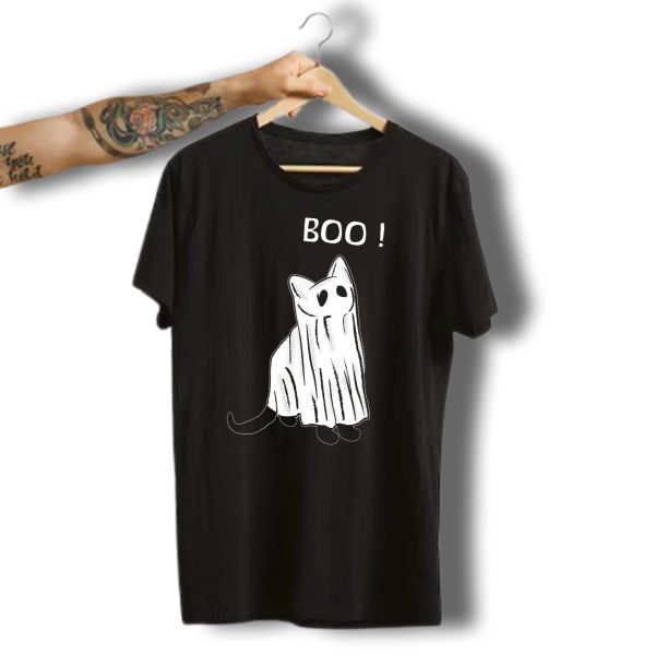 Vintage Scary Black Cat Boo Spooky Costume Ghost Halloween T Shirt t shirt 1 1