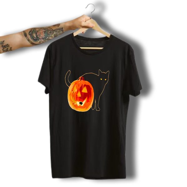Vintage Scary Halloween Black Cat Pumpkin T Shirt t shirt 1