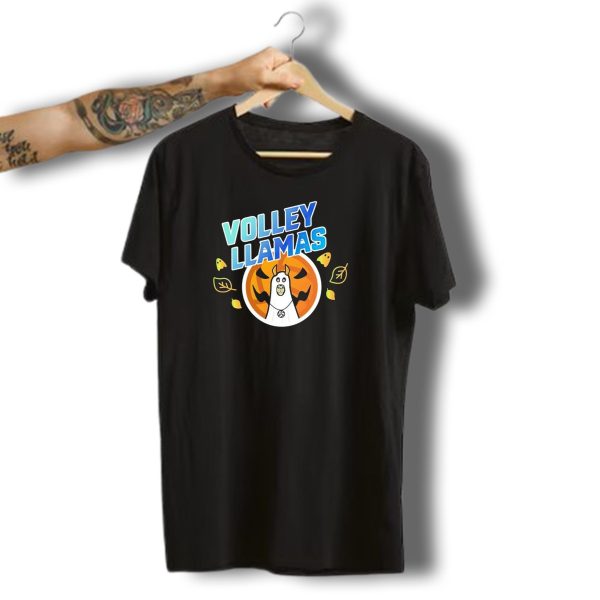 Volley Llamas Halloween Pumpkin Leaves Ghosts Volleyball T Shirt t shirt 1