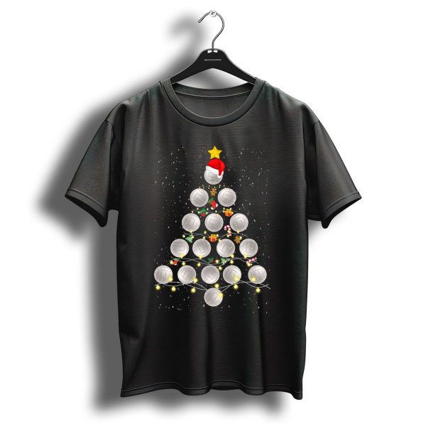 Volleyball Balls Christmas Tree With Santa Hat And Festive Lights T Shirt 1 t shirt 1