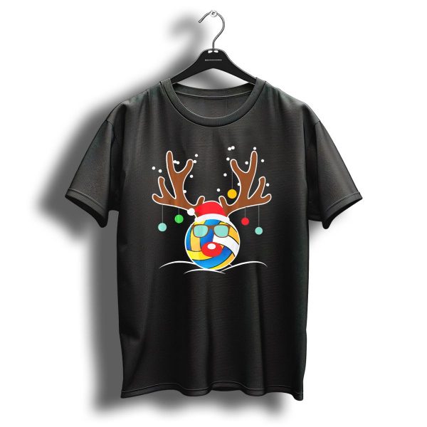 Volleyball Christmas Funny Reindeer Santa Hat Antlers Sunglasses Holiday Ornaments T Shirt 1 t shirt 1