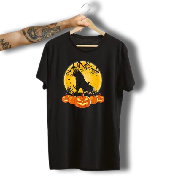 Vulture Silhouette With Pumpkins And Full Moon Halloween Scene T Shirt t shirt 1