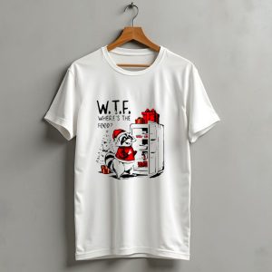 W T Fkids T Shirt Fwheres The Food Christmas Foodie Raccoon With Fridge And Santa Hat T Shirt