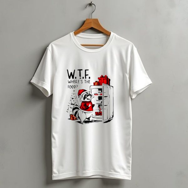 W T Fkids t shirt fWheres The Food Christmas Foodie Raccoon With Fridge And Santa Hat T Shirt 1 t shirt 1
