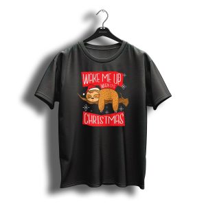 Wake Me Up When It'S Christmas Sloth Wearing Santa Hat Sleeping T-Shirt