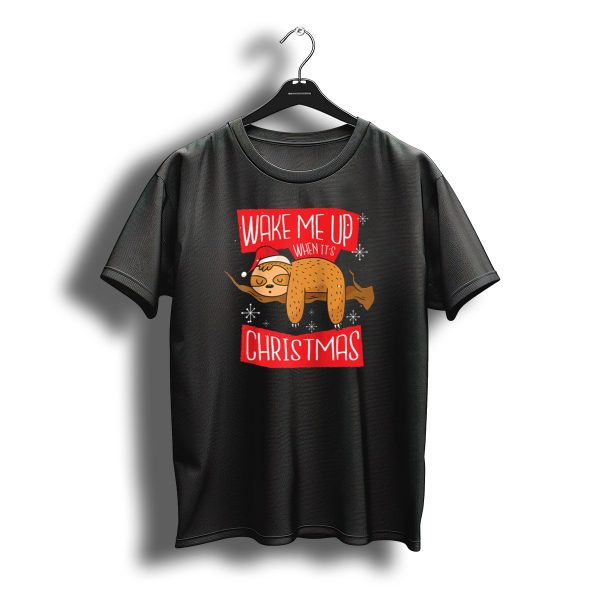 Wake Me Up When Its Christmas Sloth Wearing Santa Hat Sleeping T Shirt t shirt 1