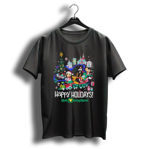 Walt Disney World Happy Holidays Christmas Mickey And Friends Festive Scene T Shirt 1 t shirt 1