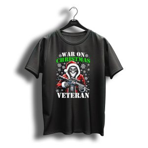War On Christmas Veteran Skeleton Santa With Rifle Snowflakes T-Shirt