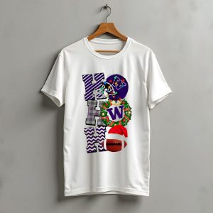 Washington Huskies Football Christmas Helmet Wreath Football Santa Hat Ho Ho Ho T-Shirt