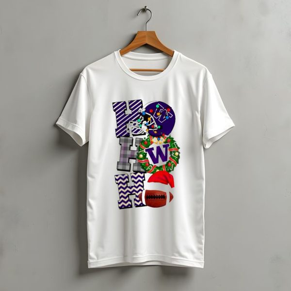 Washington Huskies Football Christmas Helmet Wreath Football Santa Hat Ho Ho Ho T Shirt t shirt 1