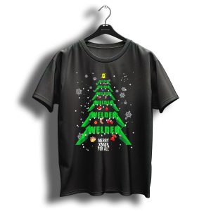 Welder Merry Xmas For All Christmas Tree With Lights And Snowflakes T Shirt