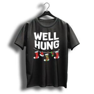 Well Hung Christmas Socks Holder With Festive Hanging Stockings T Shirt
