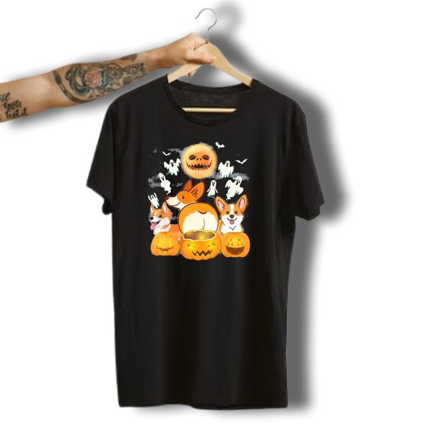 Welsh Corgi Cardigans Pumpkin Ghosts Halloween Team With Spooky Bats T Shirt t shirt 1