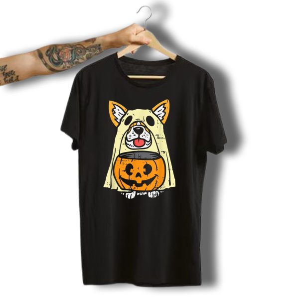 Welsh Corgi Ghost Funny Halloween Costume With Pumpkin Trick Or Treat Dog Owner Lover T Shirt t shirt 1