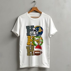 West Virginia Mountaineers Football Christmas Ho Ho Ho Helmet Wreath Santa Hat Game Day T Shirt