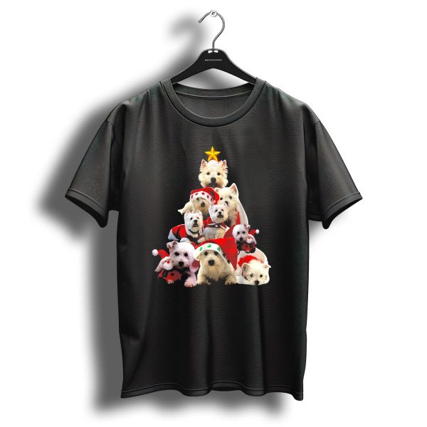 Westie Christmas Tree With Cute West Highland White Terriers In Festive Hats T Shirt 1 t shirt 1