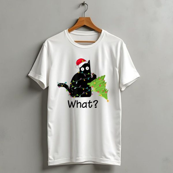 What Black Cat Christmas Lights Tree Santa Hat T Shirt 1 t shirt 1