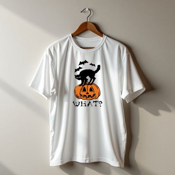 What Black Cat Halloween Pumpkin Bats T Shirt t shirt 1
