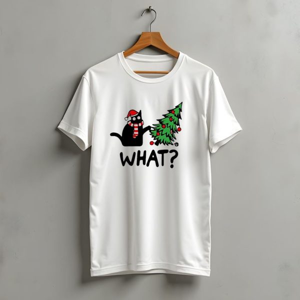 What Cat Christmas Santa Hat Tree T Shirt t shirt 1