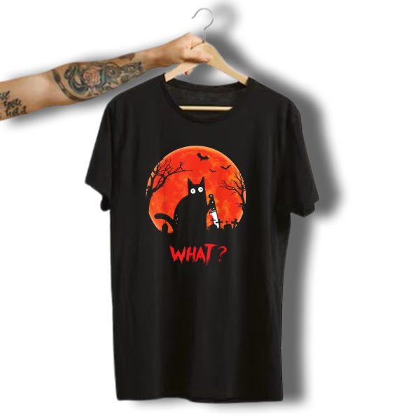 What Murderous Cat Holding Knife Halloween Moon T Shirt t shirt 1