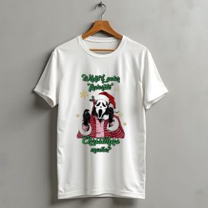 Whats Your Favorite Christmas Movie Santa Skeleton Ghost Face Costume T-Shirt