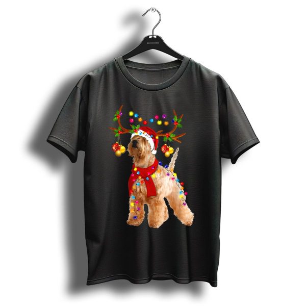 Wheaten Terrier Santa Reindeer With Festive Christmas Lights T Shirt 1 t shirt 1