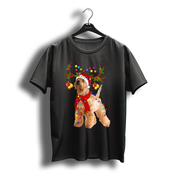 Wheaten Terrier Santa Reindeer With Festive Christmas Lights T Shirt t shirt 1