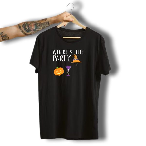 Wheres The Party Cat Halloween Pumpkin Drink T Shirt t shirt 1