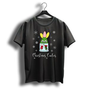 Whimsical Christmas Cactus With Festive Stockings And Snowflakes T Shirt