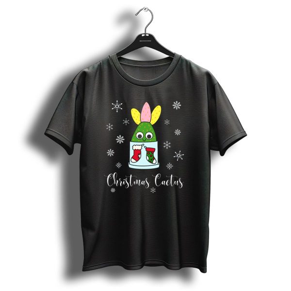 Whimsical Christmas Cactus With Festive Stockings And Snowflakes T Shirt 1 t shirt 1