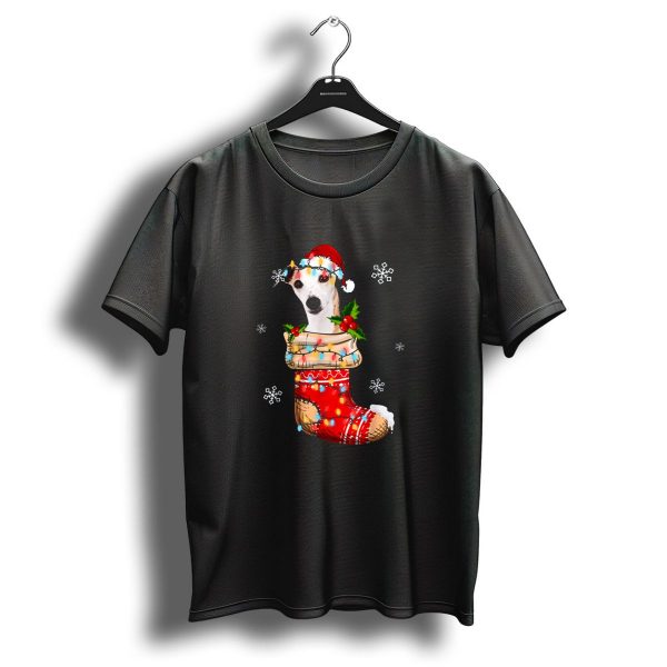 Whippet In Christmas Sock With Santa Hat And Lights T Shirt 1 t shirt 1