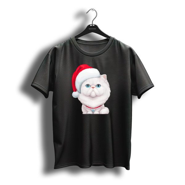 White Persian Cat In Santa Claus Hat Christmas T Shirt t shirt 1
