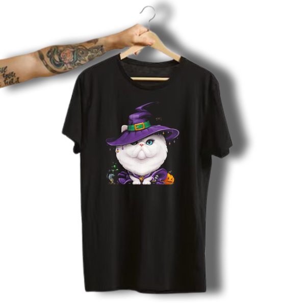 White Persian Cat Witch Cauldron Pumpkin Halloween Magic T Shirt t shirt 1 1