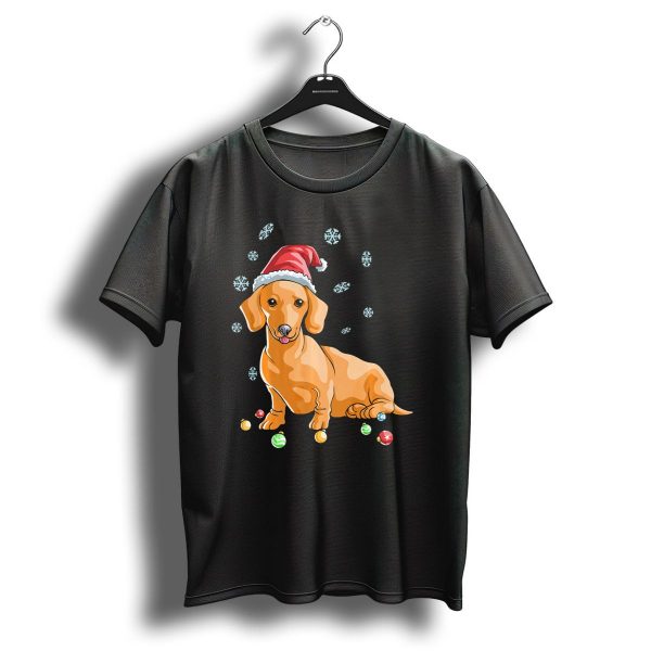 Wiener Dog Dachshund Puppy Santa Hat Christmas Snowflakes Ornaments T Shirt 1 t shirt 1