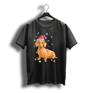 Wiener Dog Dachshund Puppy Santa Hat Christmas Snowflakes T-Shirt