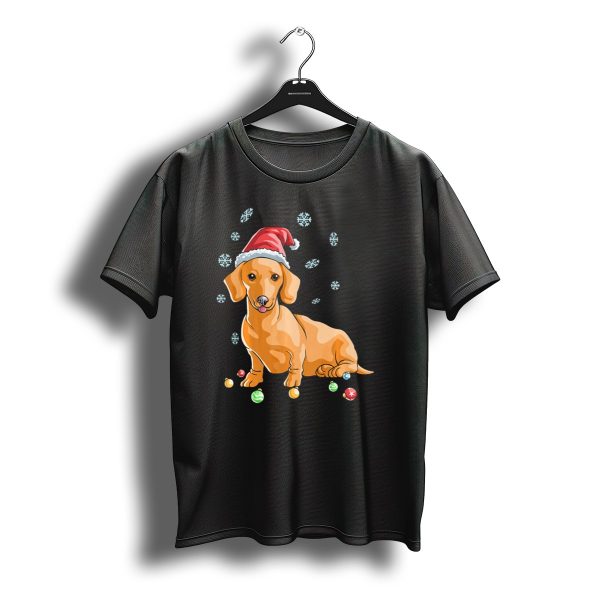 Wiener Dog Dachshund Puppy Santa Hat Christmas Snowflakes T Shirt t shirt 1