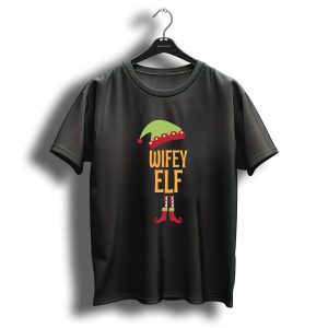 Wifey Elf Holiday Christmas Hat And Boots T-Shirt