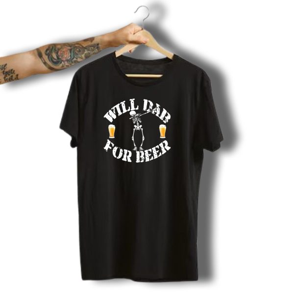 Will Dab For Beer Funny Halloween Skeleton With Dab Pose And Beer Glasses T Shirt t shirt 1