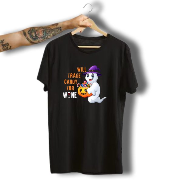 Will Trade Candy For Wine Ghost Halloween Fun T Shirt t shirt 1