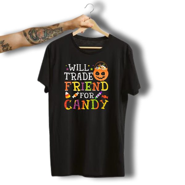Will Trade Friend For Candy Halloween Candy Icon Pumpkin T Shirt t shirt 1