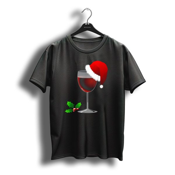 Wine Christmas Santa Hat Holly T Shirt t shirt 1