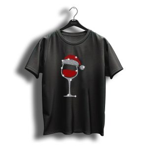 Wine Glass Santa Hat Christmas Sparkle T-Shirt