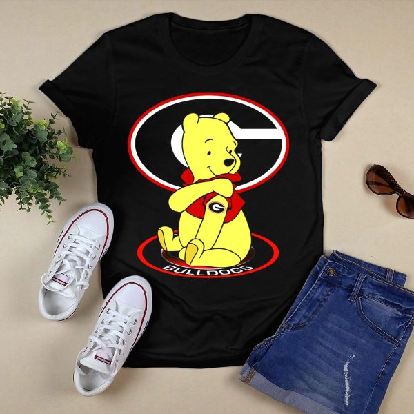 Winnie Pooh Georgia Bulldogs Fan with Logo and Jacket T Shirt 1